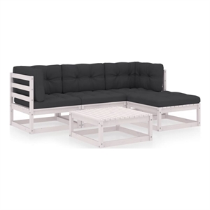 Afuera Living 5 Piece Wood Garden Lounge Set in White/Anthracite