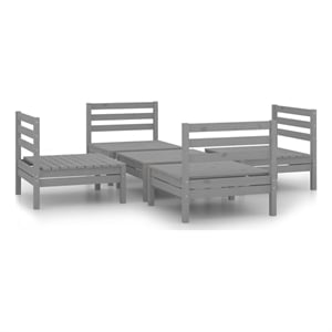 Afuera Living Contemporary 5 Piece Wood Garden Lounge Set in Gray