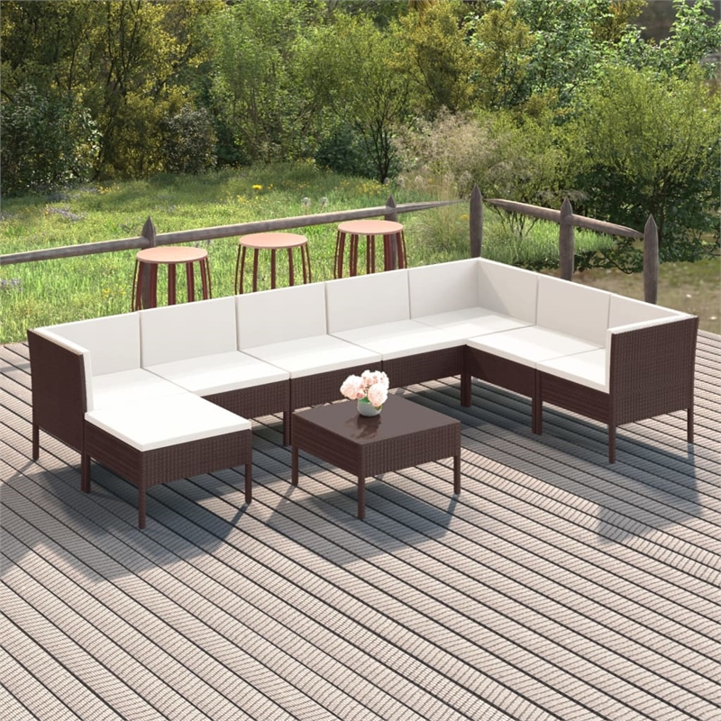 Afuera Living 9 Piece Poly Rattan Garden Lounge Set in Brown/Cream