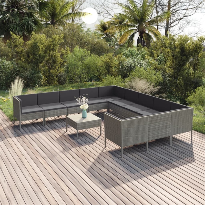 Afuera Living 12 Piece Poly Rattan Small Garden Lounge Set in Gray