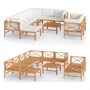 Afuera Living 10 Piece Wood Garden Lounge Set in Cream/Natural