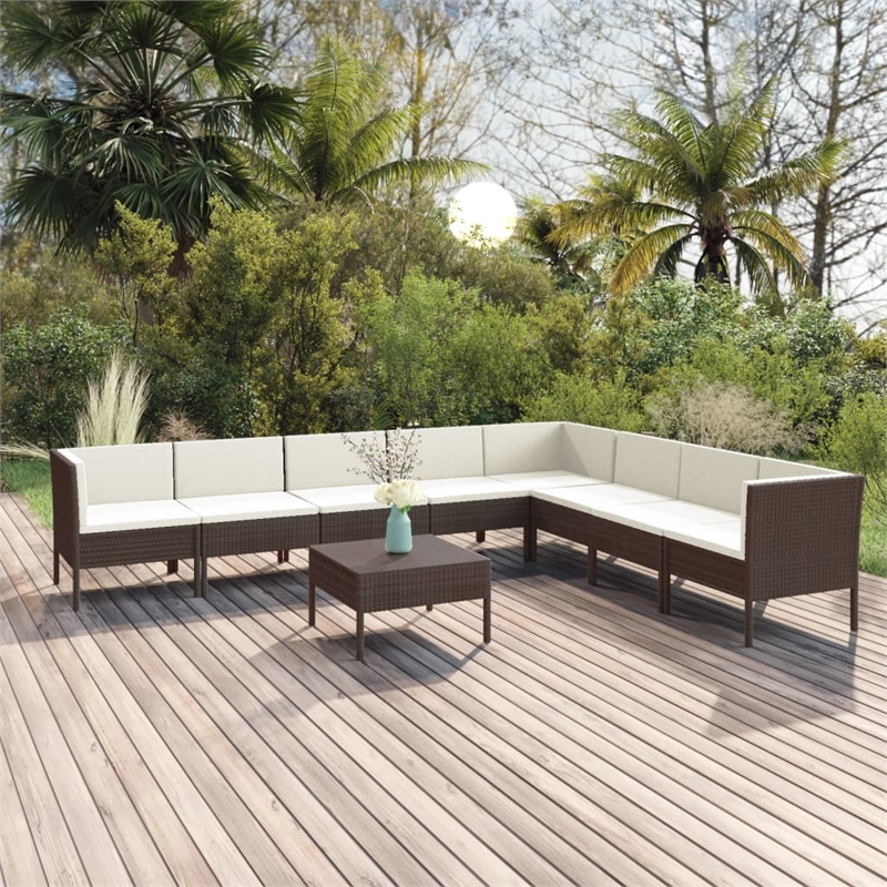 Afuera Living 9 Piece Poly Rattan Garden Lounge Set in Brown/Cream