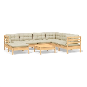 Afuera Living Contemporary 8 Piece Wood Large Garden Lounge Set in Cream