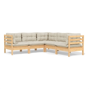 Afuera Living Contemporary Wood Garden Lounge Set in Cream/Natural