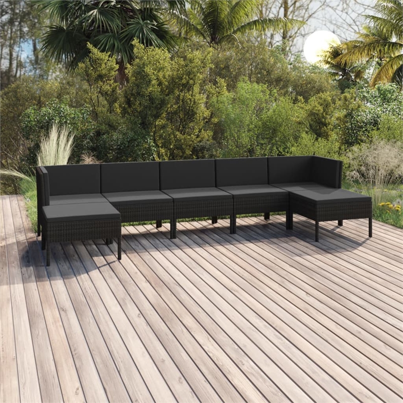 Afuera Living 7 Piece Poly Rattan Garden Lounge Set in Black