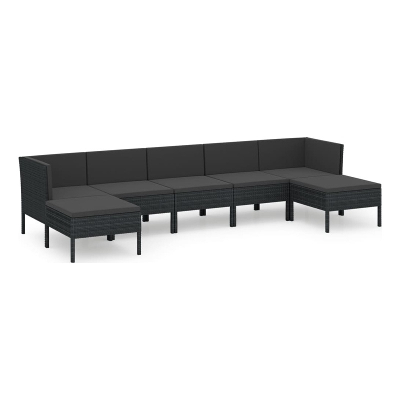 Afuera Living 7 Piece Poly Rattan Garden Lounge Set in Black