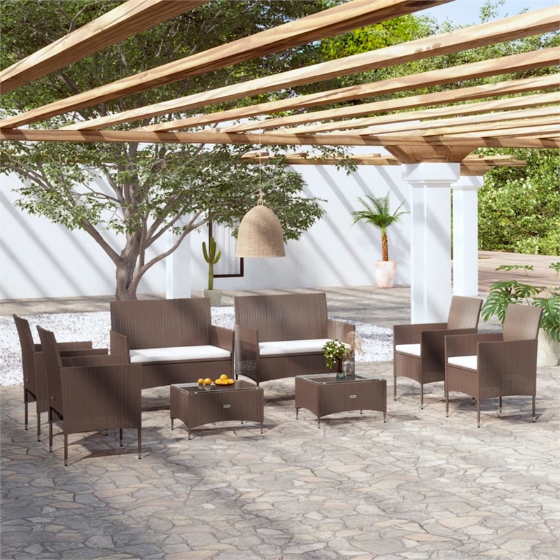 Afuera Living 8 Piece Poly Rattan Small Garden Lounge Set in Brown