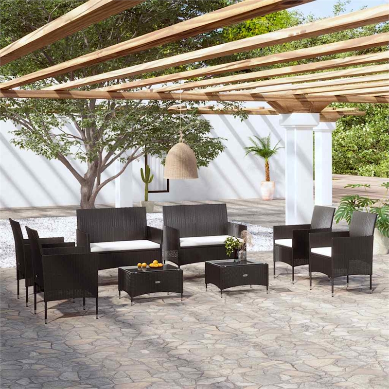 Afuera Living Contemporary Synthetic Poly Rattan  Garden Lounge Set in Black