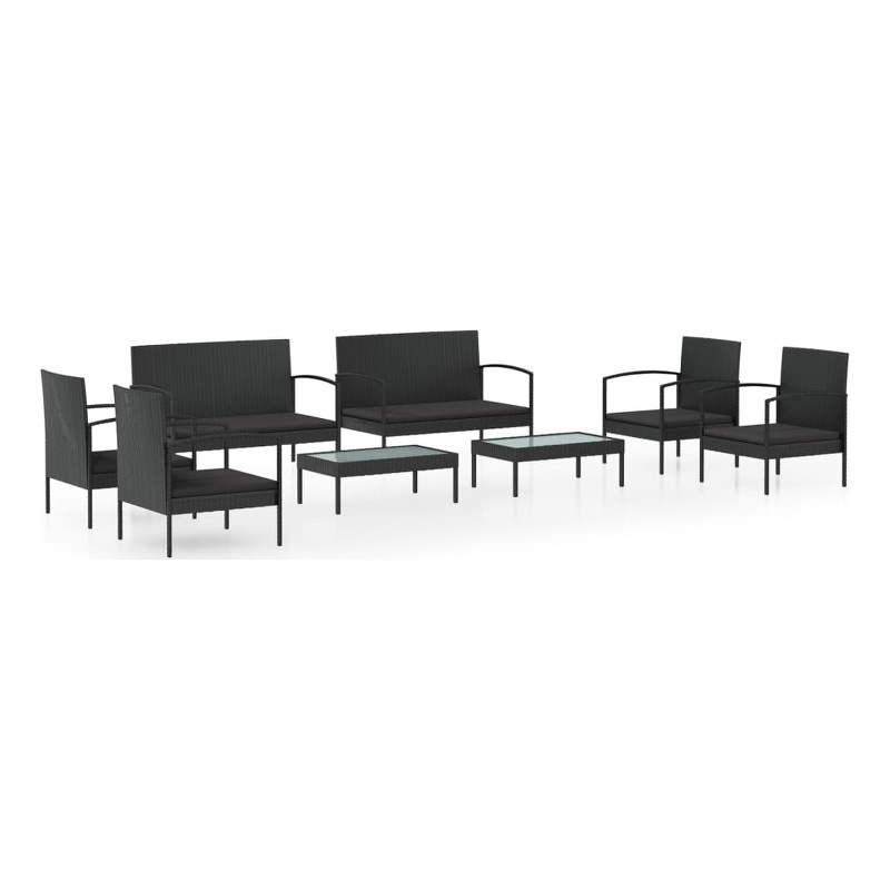 Afuera Living 8 Piece Poly Rattan Garden Lounge Set in Black
