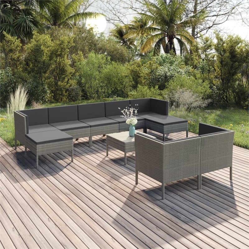 Afuera Living 10 Piece Poly Rattan Garden Lounge Set in Gray