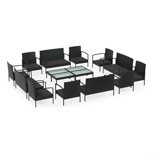 Afuera Living Contemporary 16 Piece Steel Lounge Set in Black