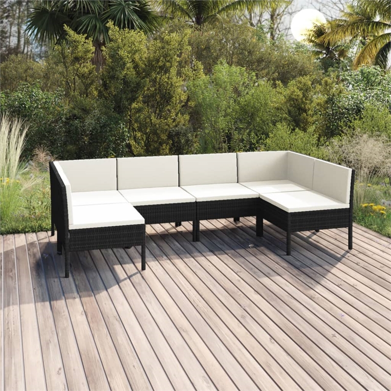 Afuera Living 6 Piece Poly Rattan Garden Lounge Set in Black