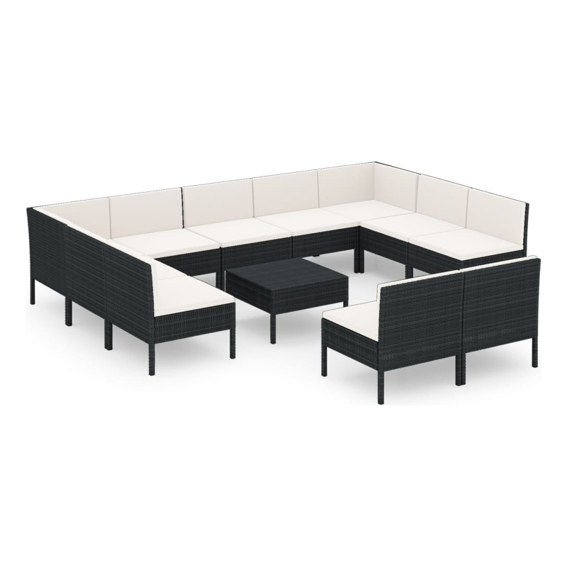 Afuera Living 12 Piece Poly Rattan Large Garden Lounge Set in Black