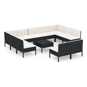 Afuera Living 12 Piece Poly Rattan Large Garden Lounge Set in Black