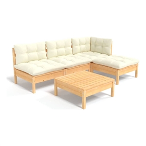 Afuera Living 5 Piece Wood Garden Lounge Set in Cream/Natural