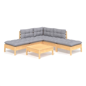 Afuera Living Contemporary 6 Piece Wood Garden Lounge Set in Gray