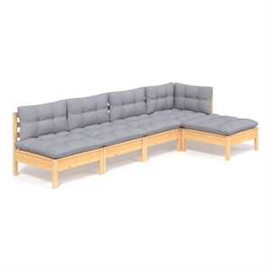 Afuera Living Contemporary 5 Piece Wood Large Garden Lounge Set in Gray