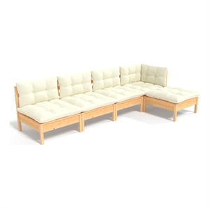 Afuera Living Contemporary 5 Piece Wood Small Garden Lounge Set in Cream