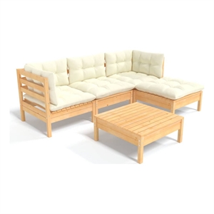 Afuera Living Contemporary 5 Piece Wood Garden Lounge Set in Cream
