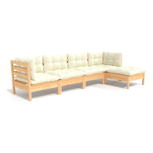 Afuera Living Contemporary Durable Wood Garden Lounge Set in Cream