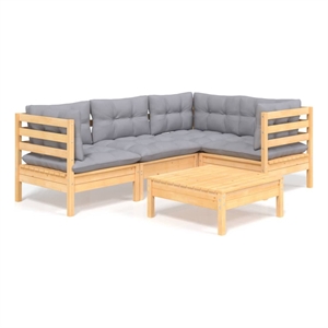 Afuera Living Contemporary 5 Piece Wood Small Garden Lounge Set in Gray