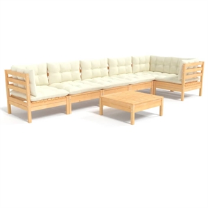 Afuera Living Contemporary 7 Piece Wood Garden Lounge Set in Cream