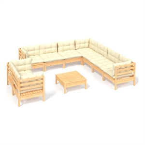 Afuera Living Contemporary 10 Piece Wood Garden Lounge Set in Cream