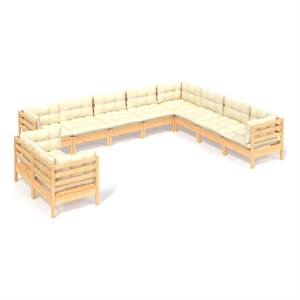Afuera Living 10 Piece Wood Large Garden Lounge Set in Cream