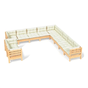 Afuera Living Contemporary 11 Piece Wood Garden Lounge Set in Cream