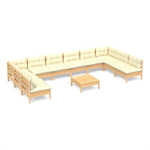 Afuera Living Contemporary 11 Piece Wood Garden Lounge Set in Cream