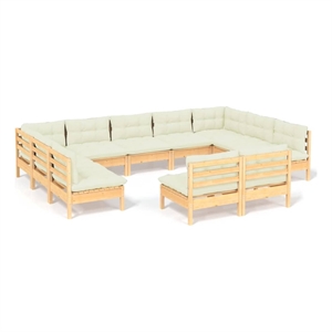 Afuera Living Contemporary 11 Piece Wood Garden Lounge Set in Cream