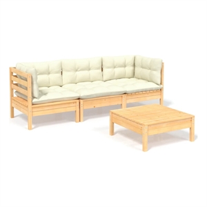 Afuera Living Contemporary Durable Wood Garden Lounge Set in Cream