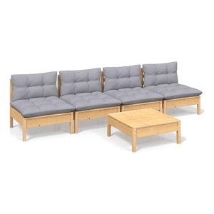 Afuera Living Contemporary 5 Piece Wood Large Garden Lounge Set in Gray