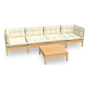 Afuera Living 5 Piece Wood Garden Lounge Set in Cream/Natural