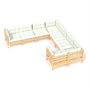 Afuera Living Contemporary 8 Piece Wood Garden Lounge Set in Cream