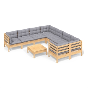Afuera Living Contemporary 9 Piece Wood Garden Lounge Set in Gray
