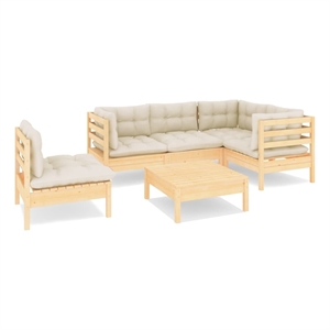 Afuera Living Contemporary 6 Piece Wood Garden Lounge Set in Cream