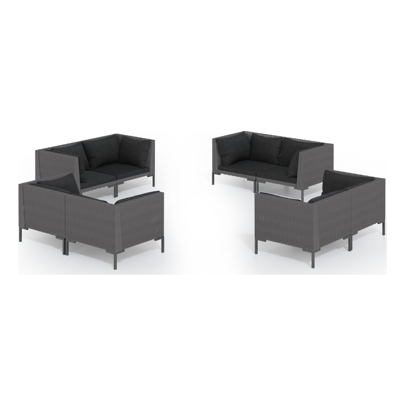Afuera Living Contemporary 8 Piece Poly Rattan Garden Lounge Set in Gray