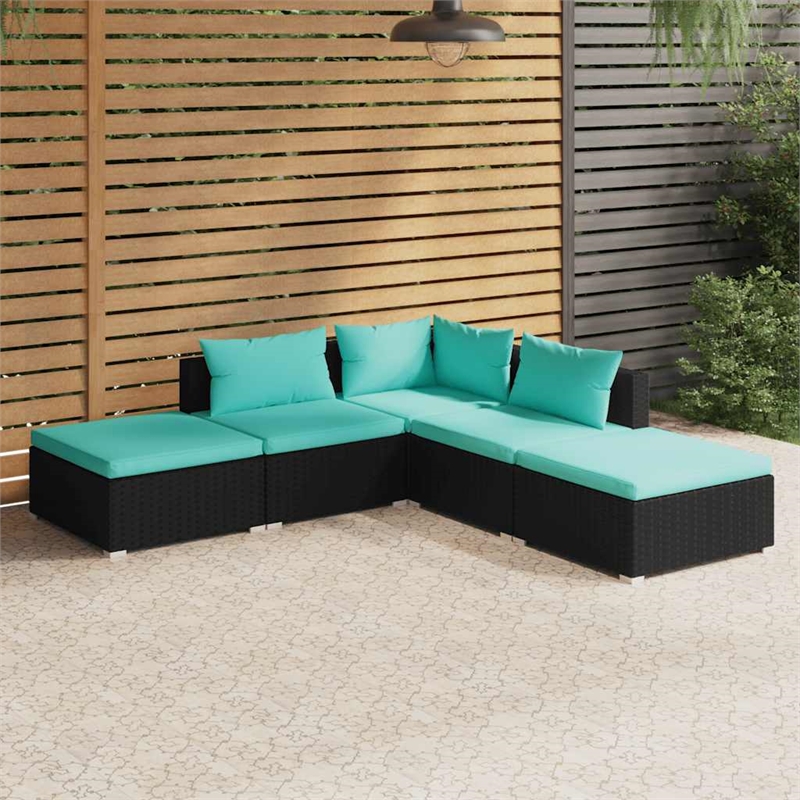 Afuera Living 5 Piece Poly Rattan Garden Lounge Set in Black