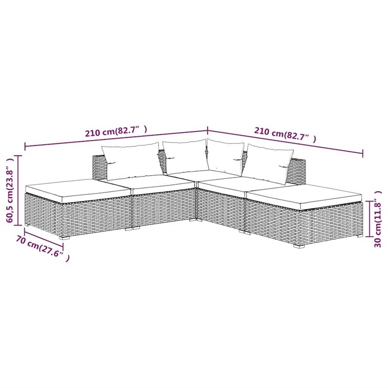 Afuera Living 5 Piece Poly Rattan Garden Lounge Set in Black