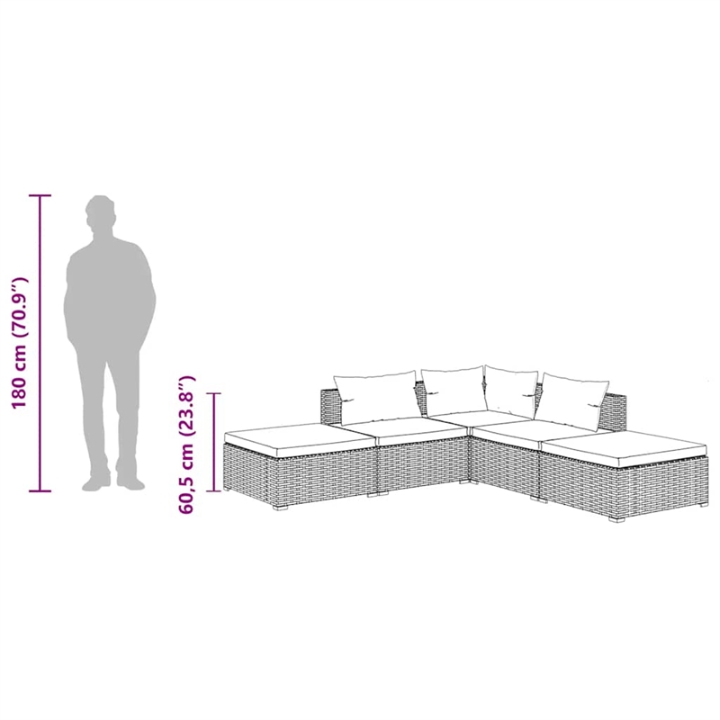 Afuera Living 5 Piece Poly Rattan Garden Lounge Set in Black