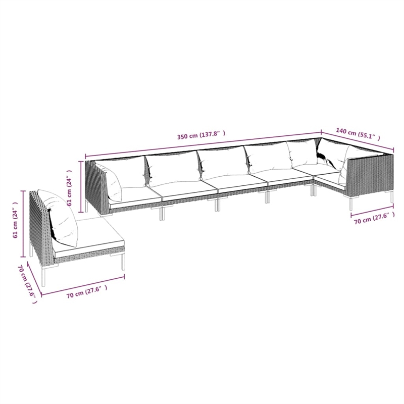 Afuera Living Contemporary Durable Rattan Garden Lounge Set in Gray