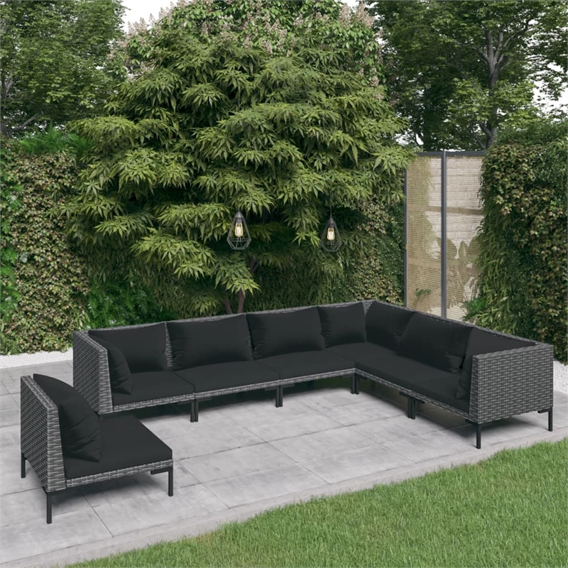 Afuera Living Contemporary 7 Piece Poly Rattan Garden Lounge Set in Gray