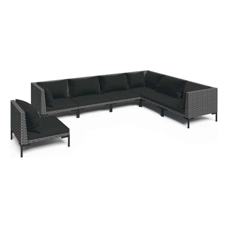 Afuera Living Contemporary 7 Piece Poly Rattan Garden Lounge Set in Gray
