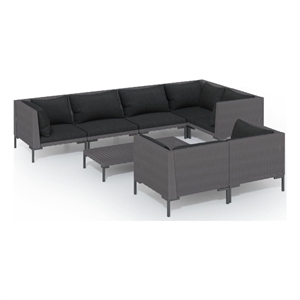 Afuera Living 8 Piece Poly Rattan Garden Lounge Set in Black/Gray