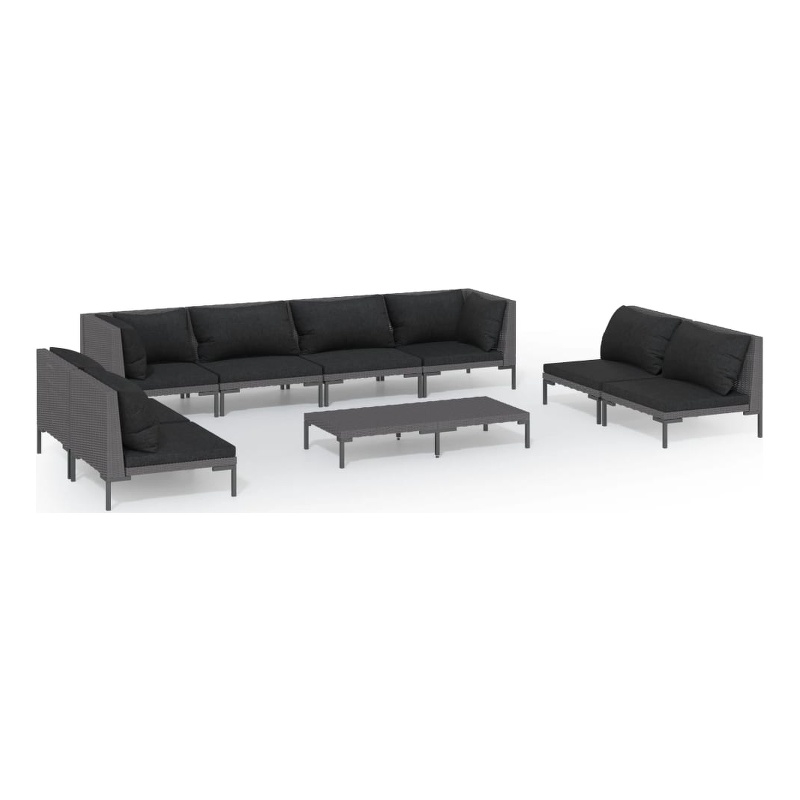 Afuera Living 9 Piece Poly Rattan Large Garden Lounge Set in Gray