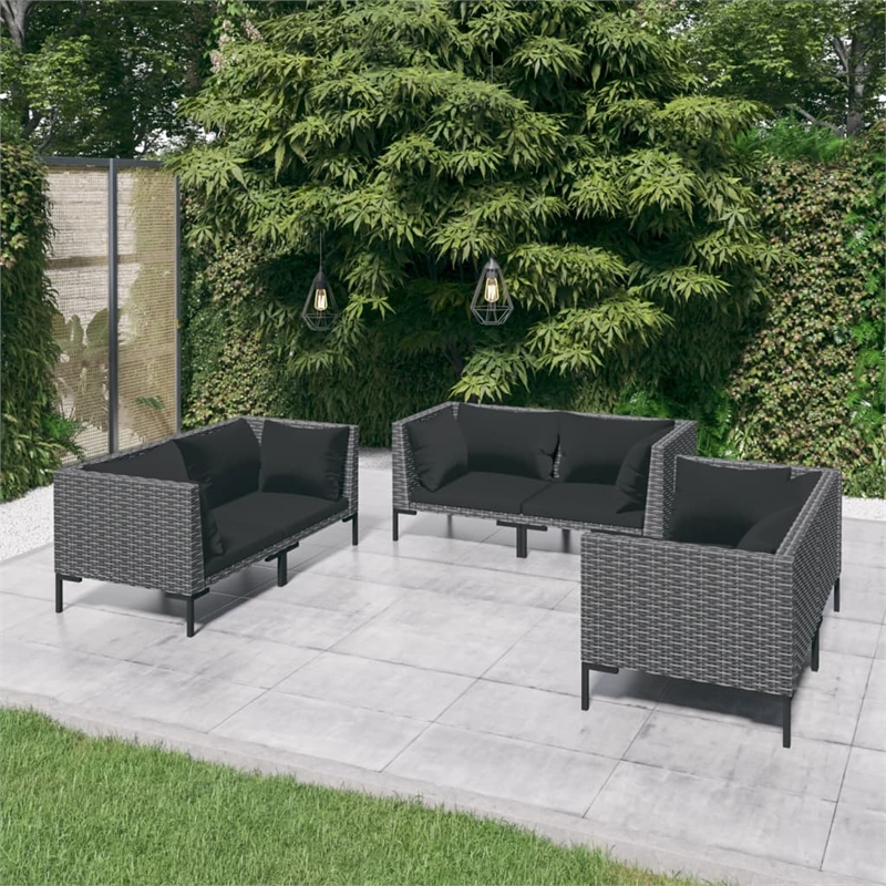 Afuera Living Contemporary 6 Piece Poly Rattan Garden Lounge Set in Gray