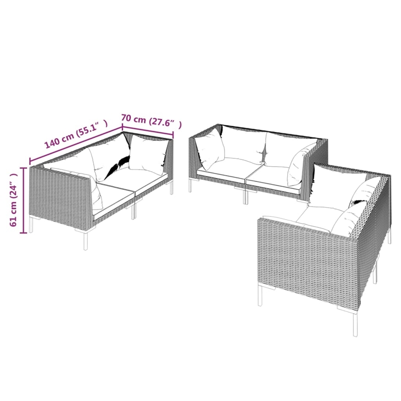 Afuera Living Contemporary 6 Piece Poly Rattan Garden Lounge Set in Gray