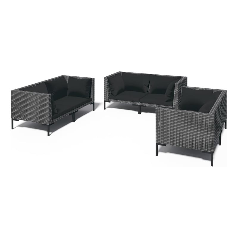 Afuera Living Contemporary 6 Piece Poly Rattan Garden Lounge Set in Gray