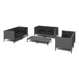 Afuera Living 7 Piece Poly Rattan Small Garden Lounge Set in Black/Gray